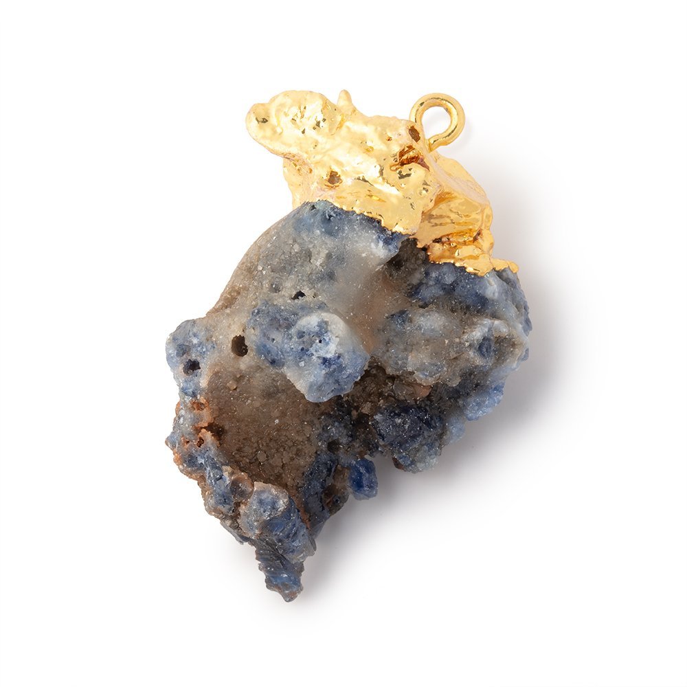33x23mm Gold Leafed Blue Jammu Sapphire Natural Crystal 1 Pendant