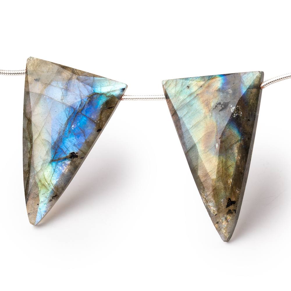 34x22mm Labradorite Faceted Triangle Beads 7 inch 6 pieces AA