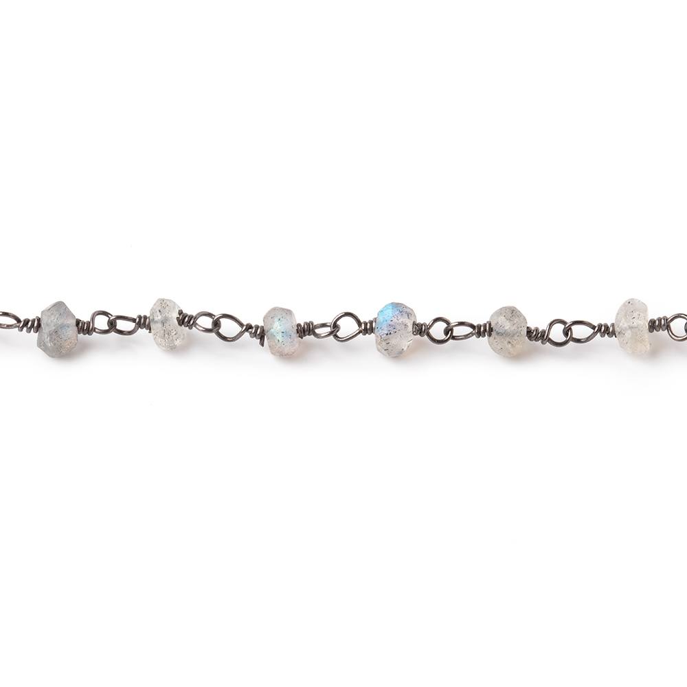 3.5-4mm Labradorite faceted rondelle Black Gold plated Chain by the foot 34 beads