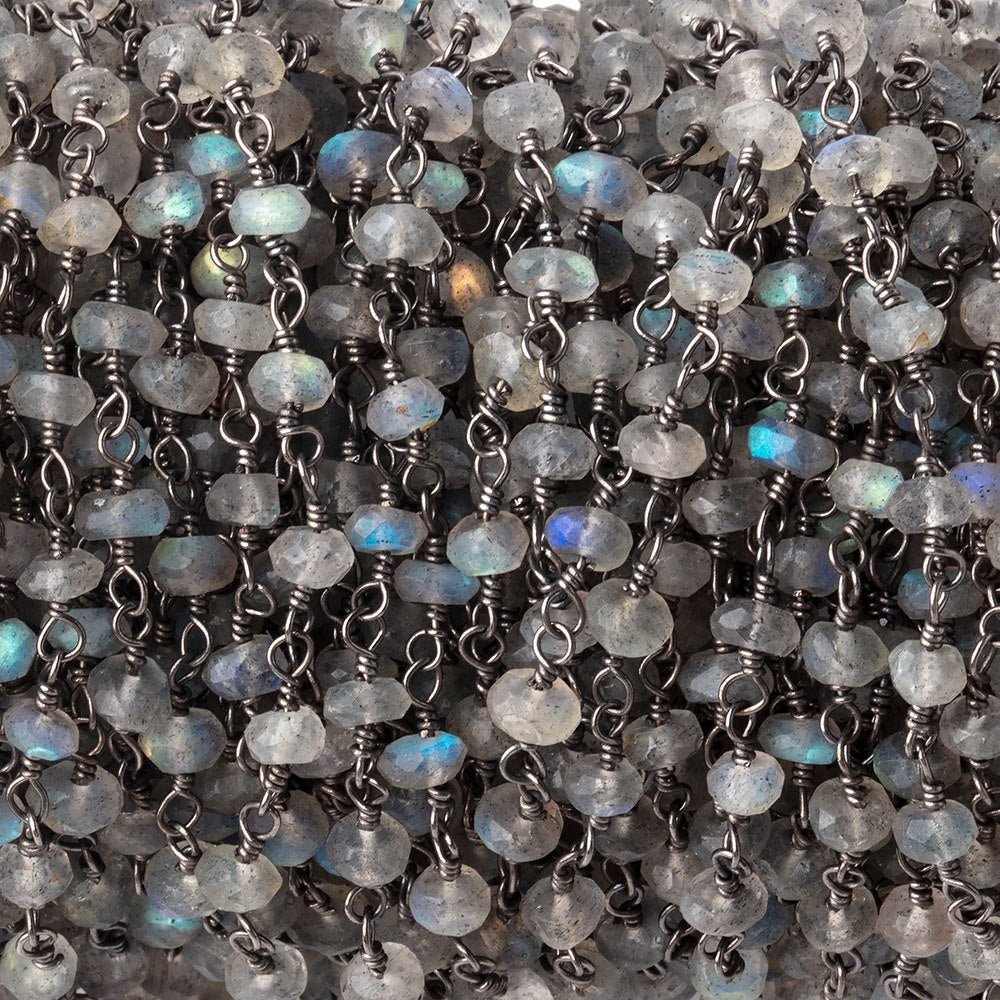 3.5-4mm Labradorite faceted rondelle Black Gold plated Chain by the foot 34 beads