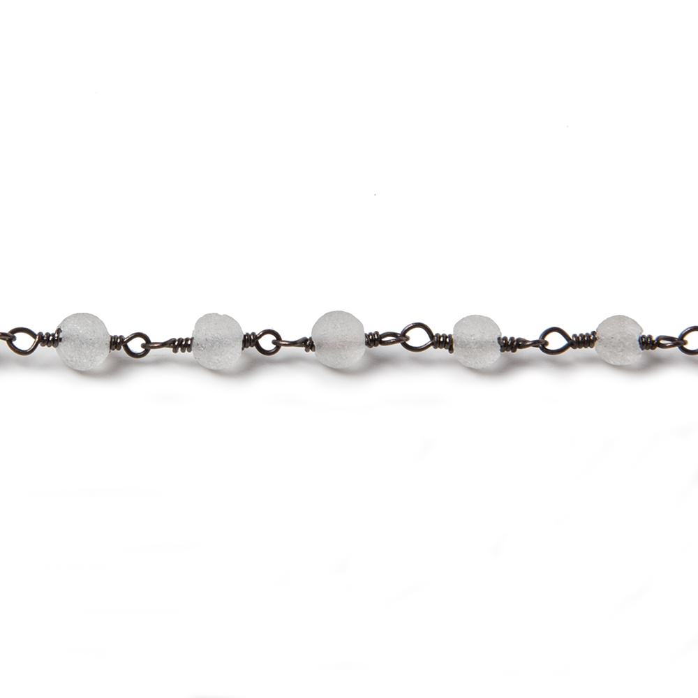 3.5-4mm Matte Crystal Quartz round Black Gold Chain by the foot 33 pieces