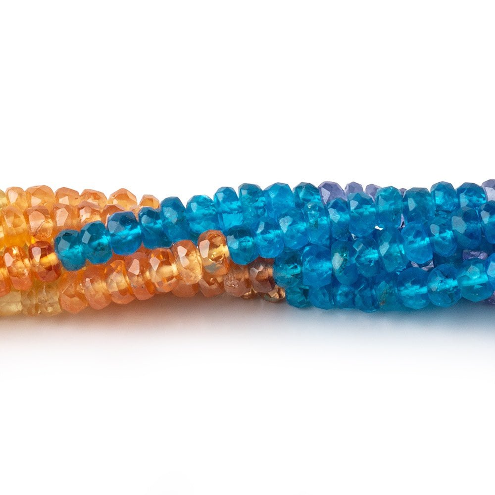 3.5-4mm Multi Gemstone Faceted Rondelles 18 inch 200 Beads AA