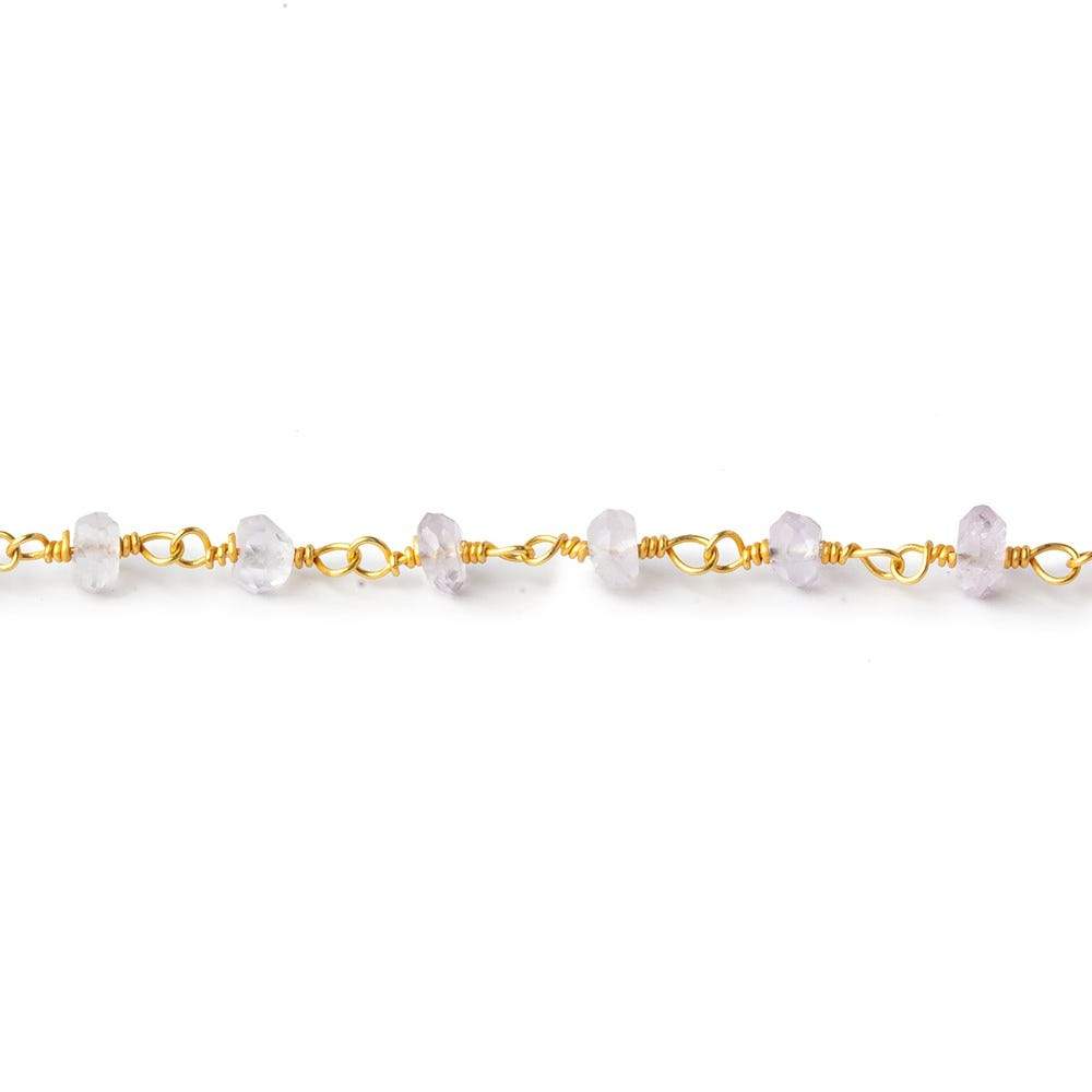 3.5-4mm Pink Amethyst faceted rondelle Gold plated Chain by the foot 36 pieces