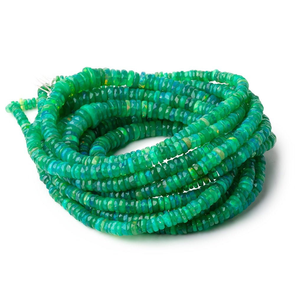 3.5-6.5mm Kelly Green Ethiopian Opal Faceted Heishi 16 inch 228 Beads AA