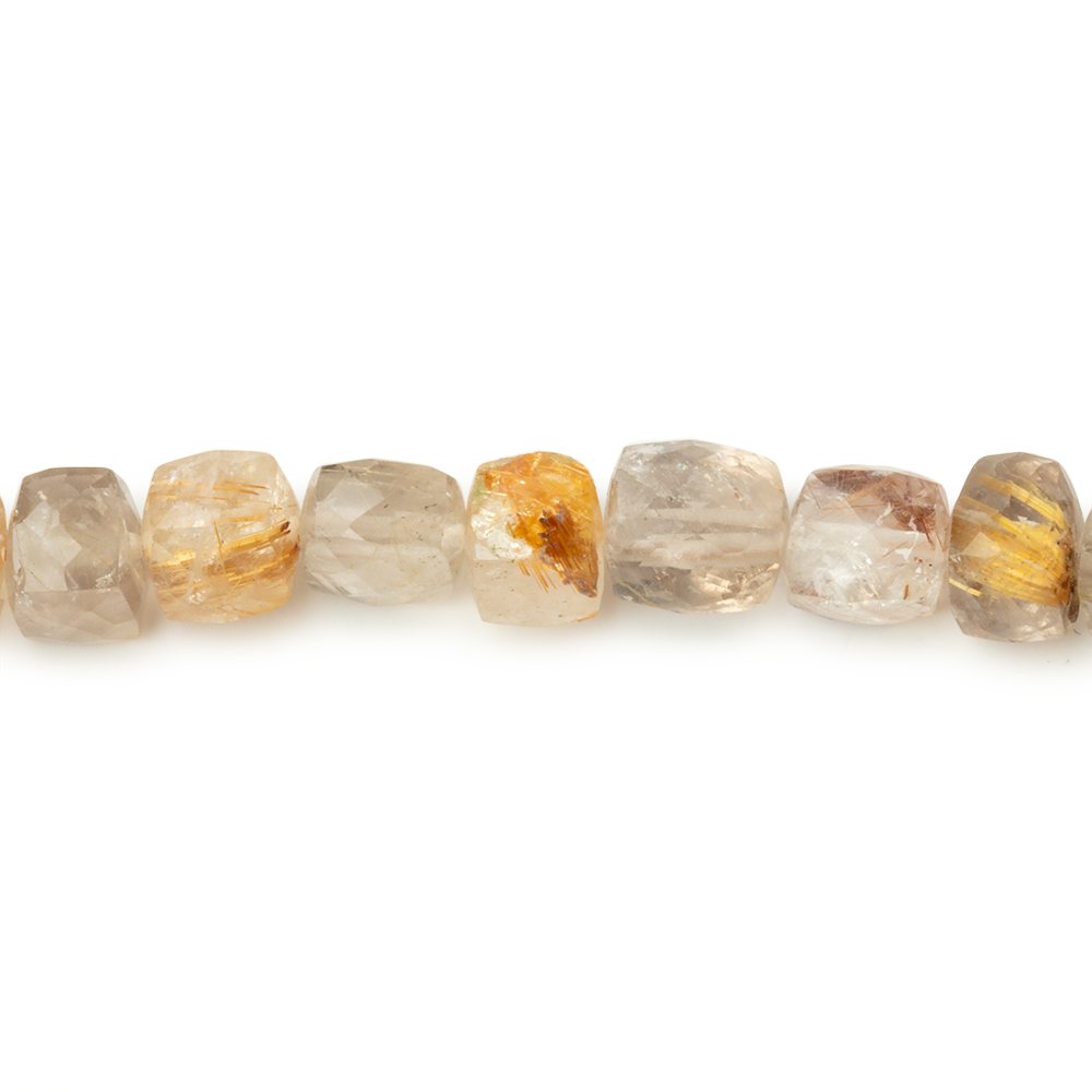 3.5-7mm Rutilated Quartz Faceted Cube Beads 8 inch 39 pieces