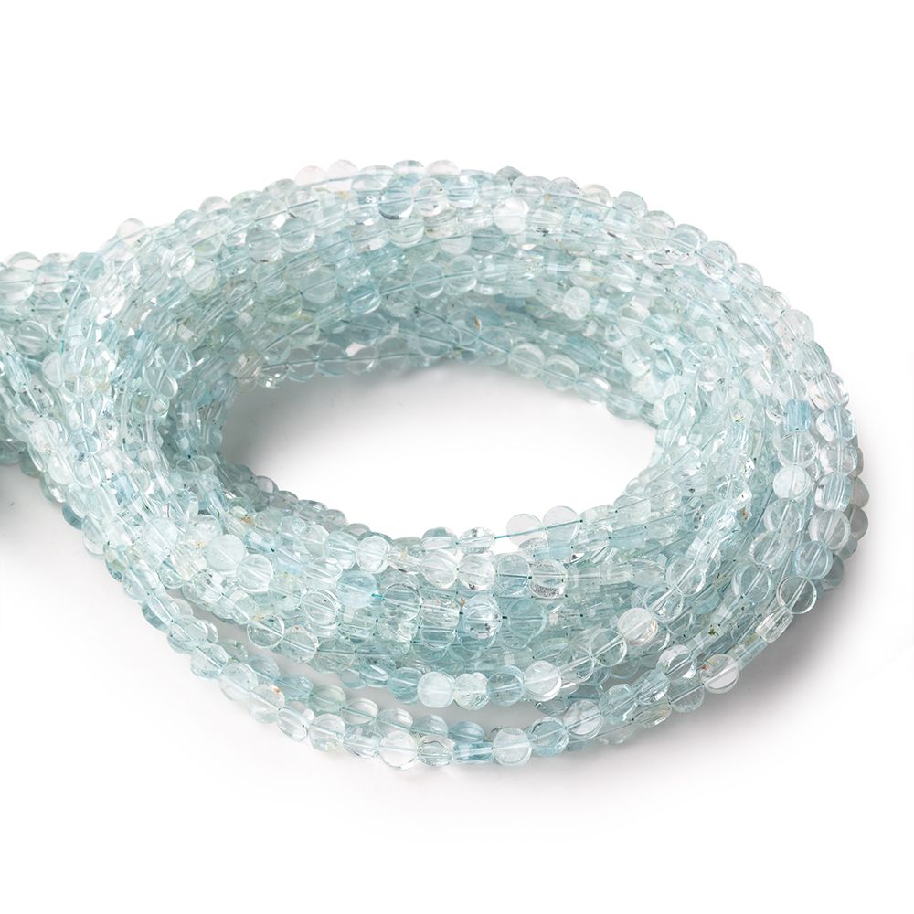 3.5mm Aquamarine Plain Coin Beads 16 inch 114 pieces