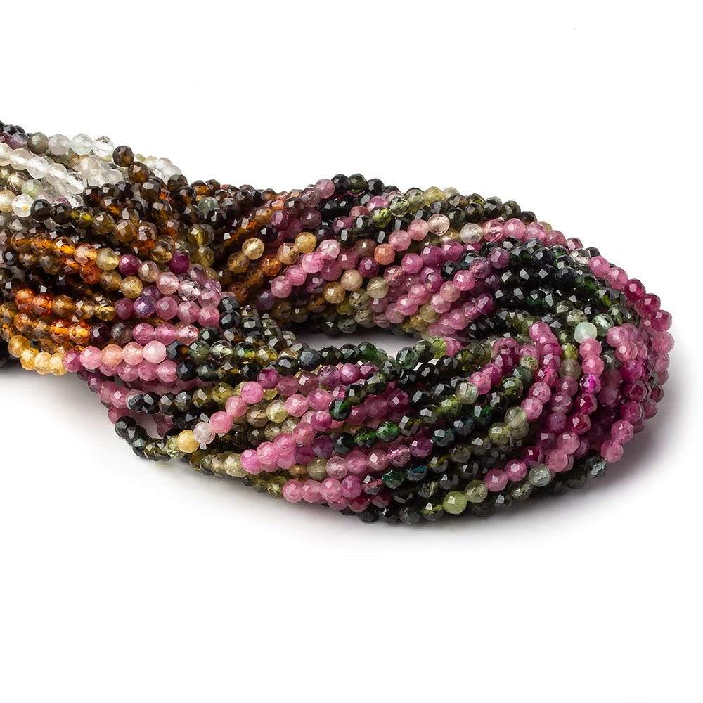 3.5mm Multi Color Tourmaline micro faceted round beads 12.5 inch 95 pieces AAA