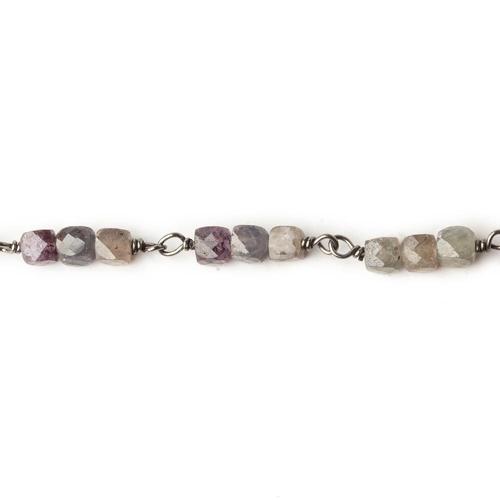 3.5mm Multi Color Umba Sapphire faceted cube Black Gold plated Silver .925 Chain by the foot