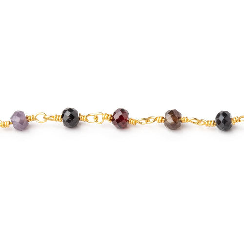 3.5mm Multi Gem Micro Faceted Rondelles on Gold Plated Chain