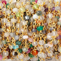 3.5mm Multi Gemstone Faceted Rondelles on Gold Plated Chain