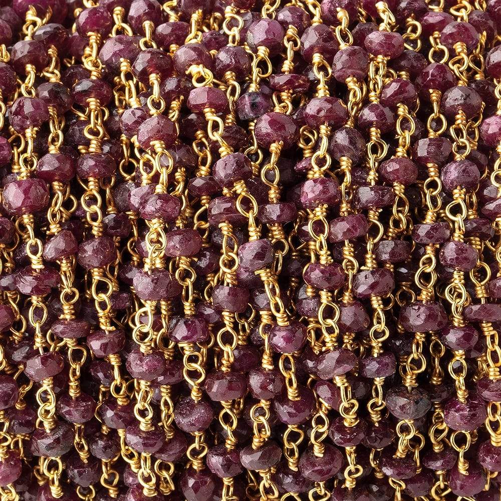 3.5mm Ruby Faceted Rondelles on Vermeil Chain by the Foot 39 pieces