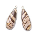 35x14mm Sterling Silver .925 Bezeled Brown Zebra Jasper Pear Set of 2 pendants