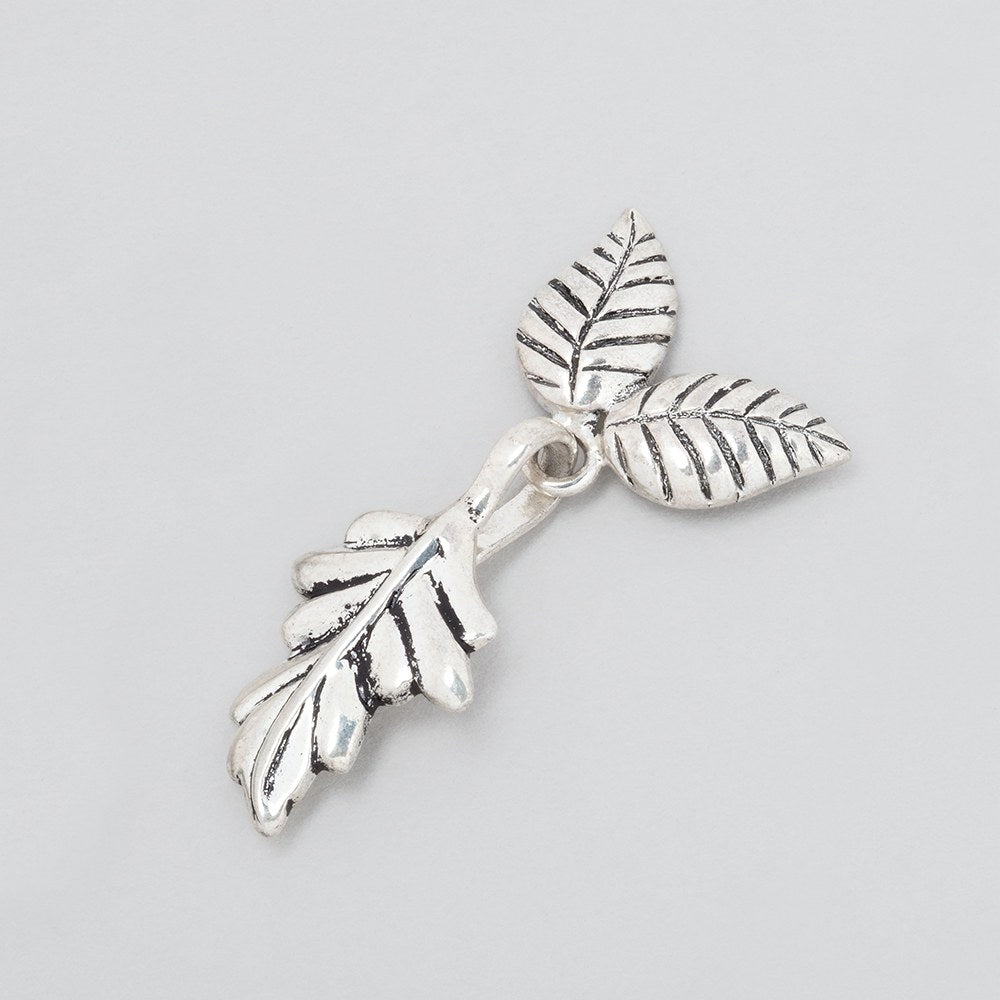 35x18mm Antiqued Sterling Silver Hook & Eye Clasp with Leaves 1 piece