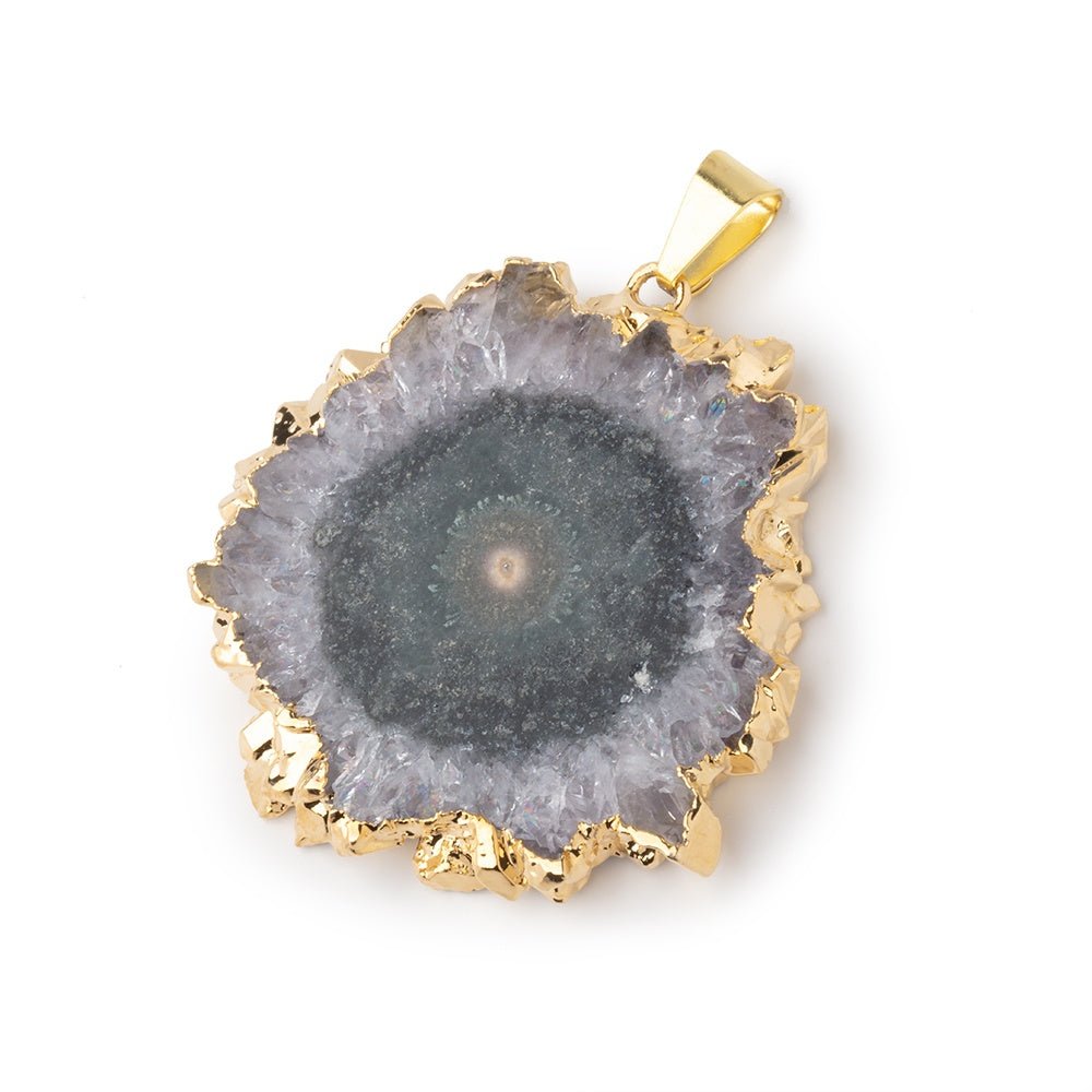 35x34mm Gold Leafed Amethyst Solar Quartz Slice Pendant 1 focal piece