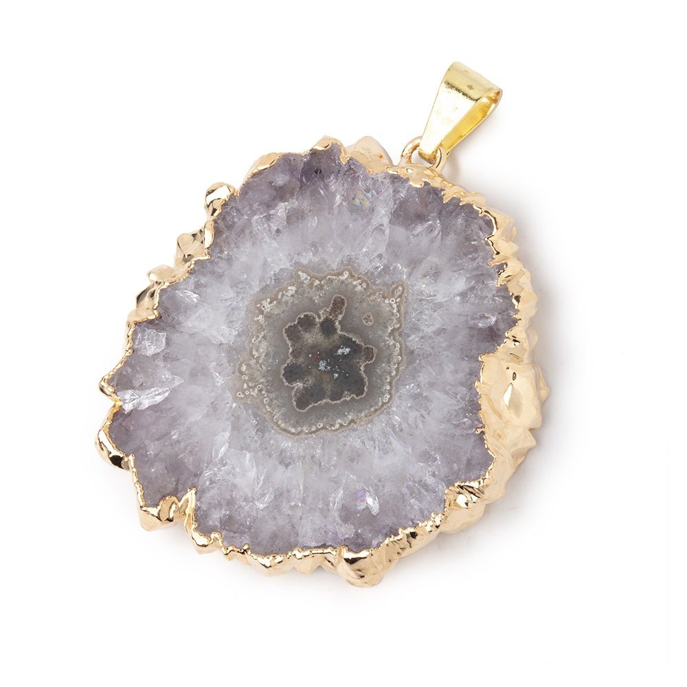 35x35mm Gold Leafed Amethyst Solar Quartz Slice Pendant 1 focal piece