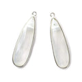 36x11mm Sterling Silver .925 Bezeled Banded White Agate Pear Set of 2 pendants