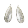 36x15mm Sterling Silver .925 Bezeled Beige White Agate Pear Set of 2 pendants