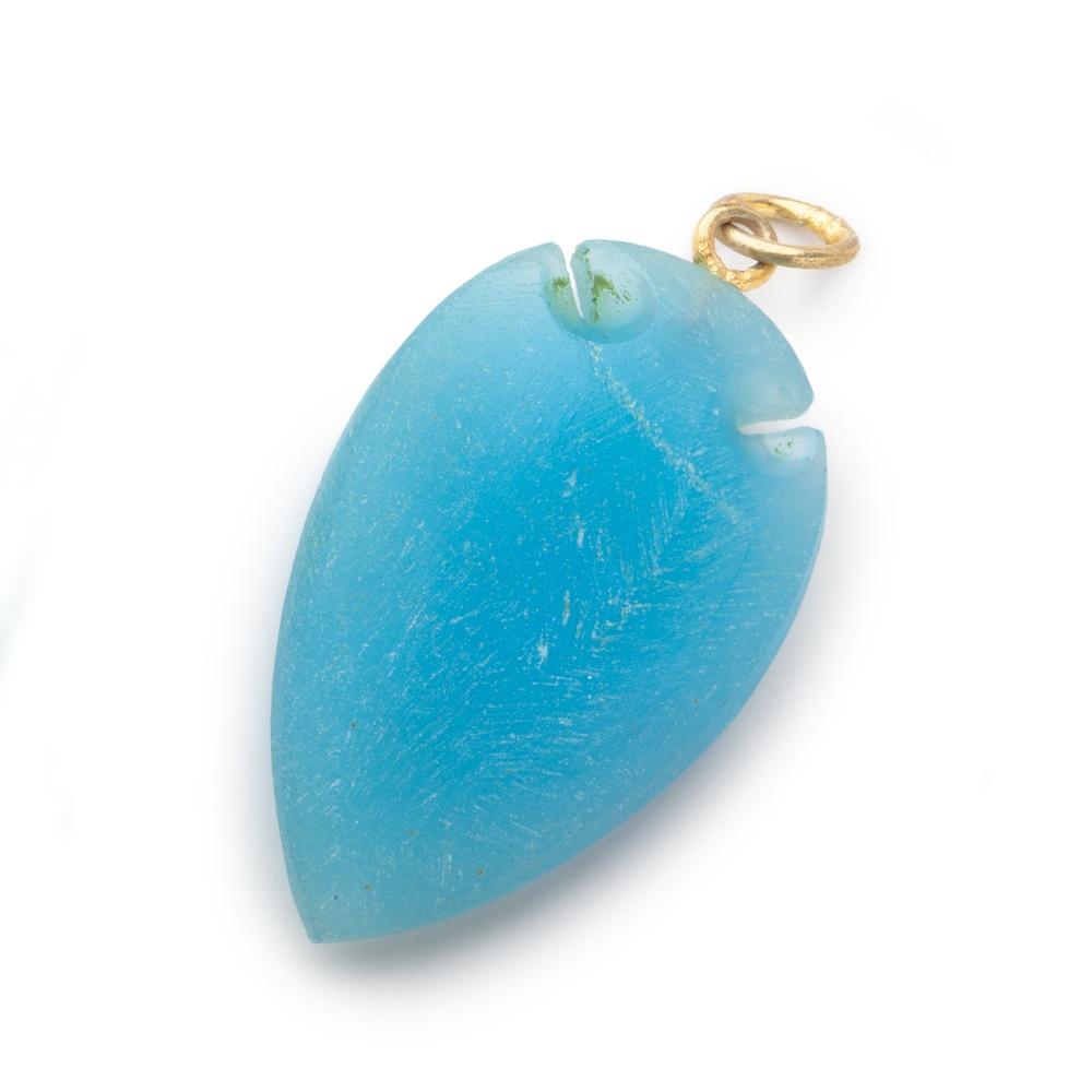 36x20mm Santorini Blue Chalcedony Matte Arrowhead Focal Pendant 1 piece