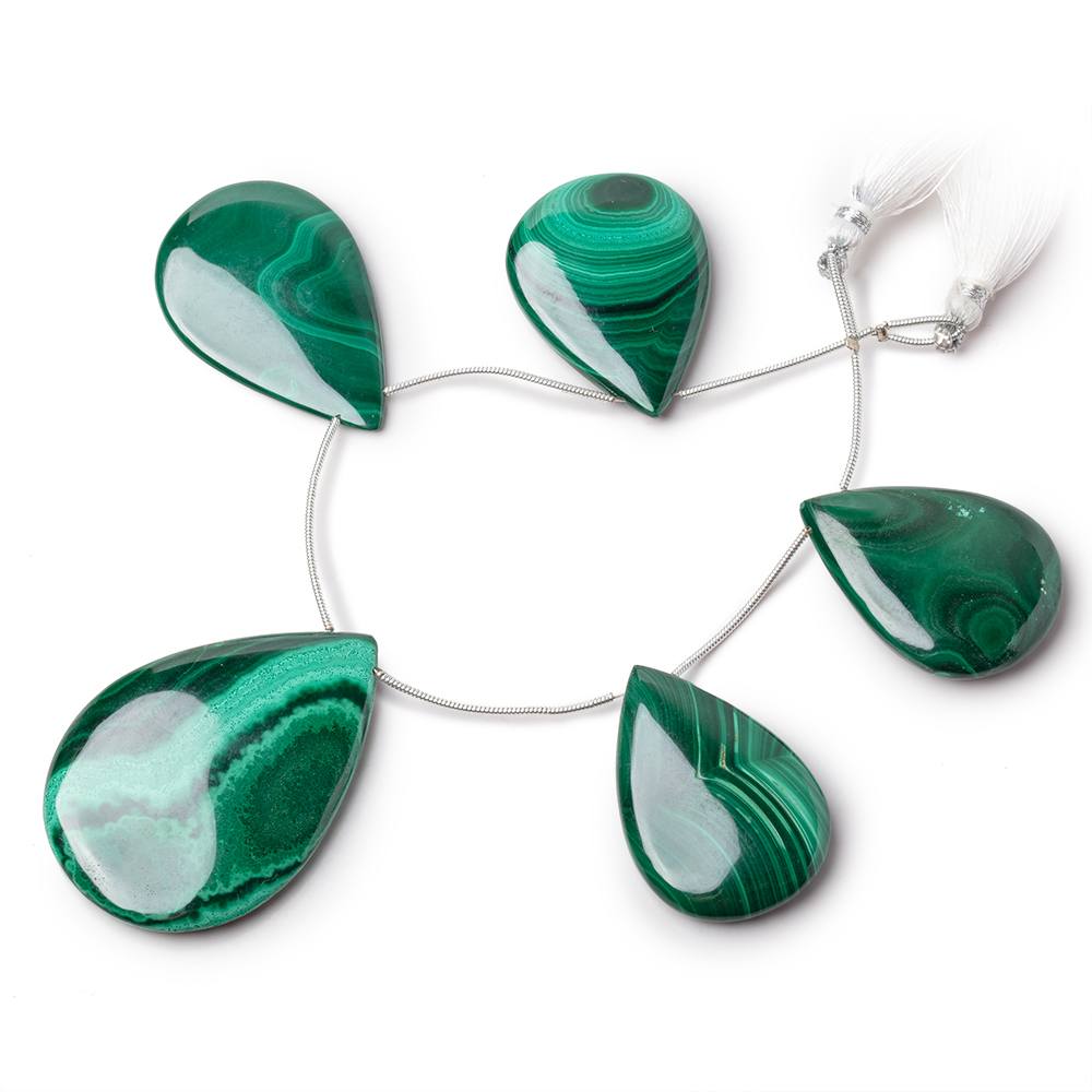 36x27-50x36mm Malachite Plain Pear Briolettes 6 inch 5 Beads