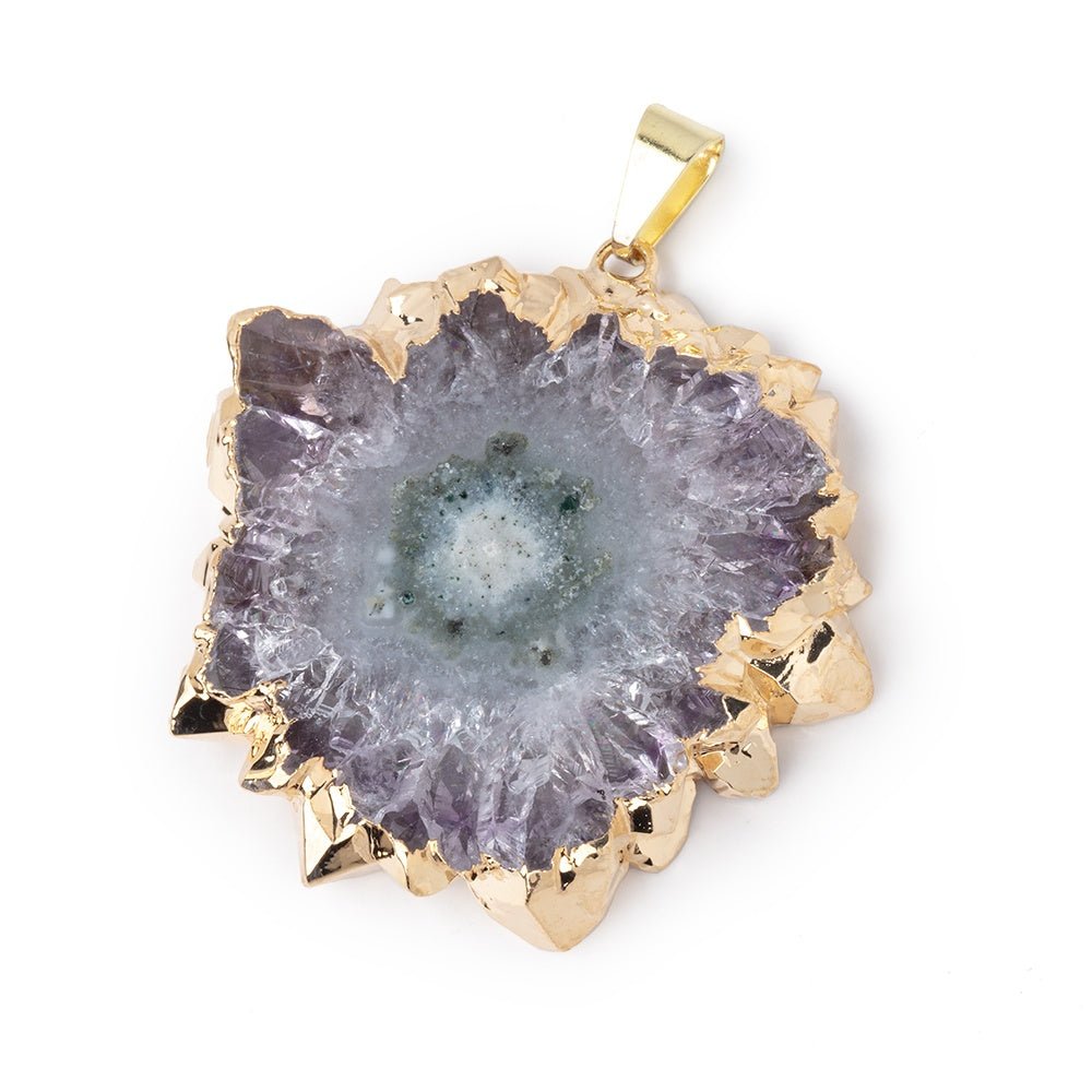 36x40mm Gold Leafed Amethyst Solar Quartz Slice Pendant 1 focal piece