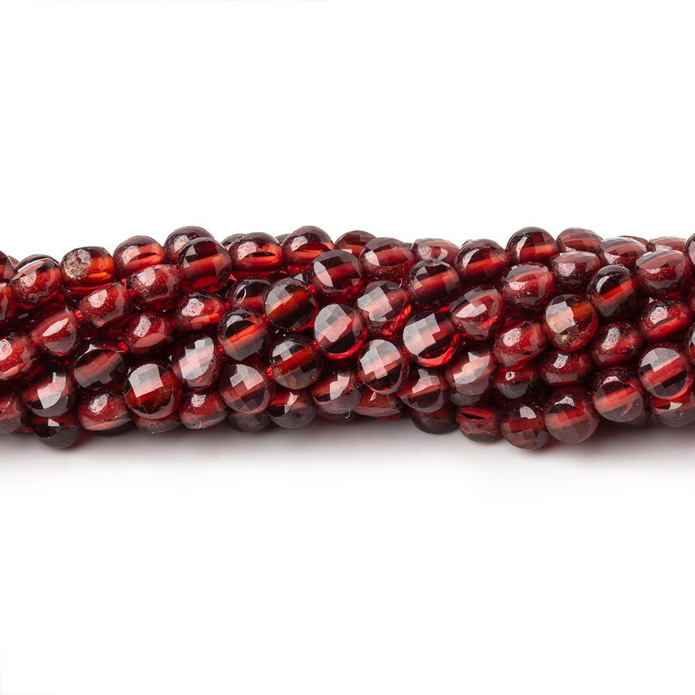 3.7mm Mozambique Garnet Checkerboard Faceted Calibrated Coins 12.5 inch 90 Beads AA