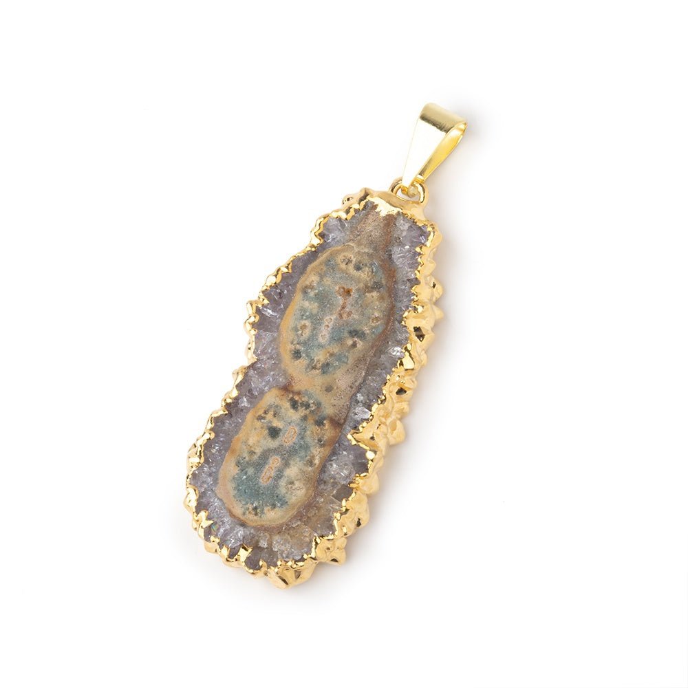 37x18mm Gold Leafed Amethyst Solar Quartz Slice Pendant 1 focal piece