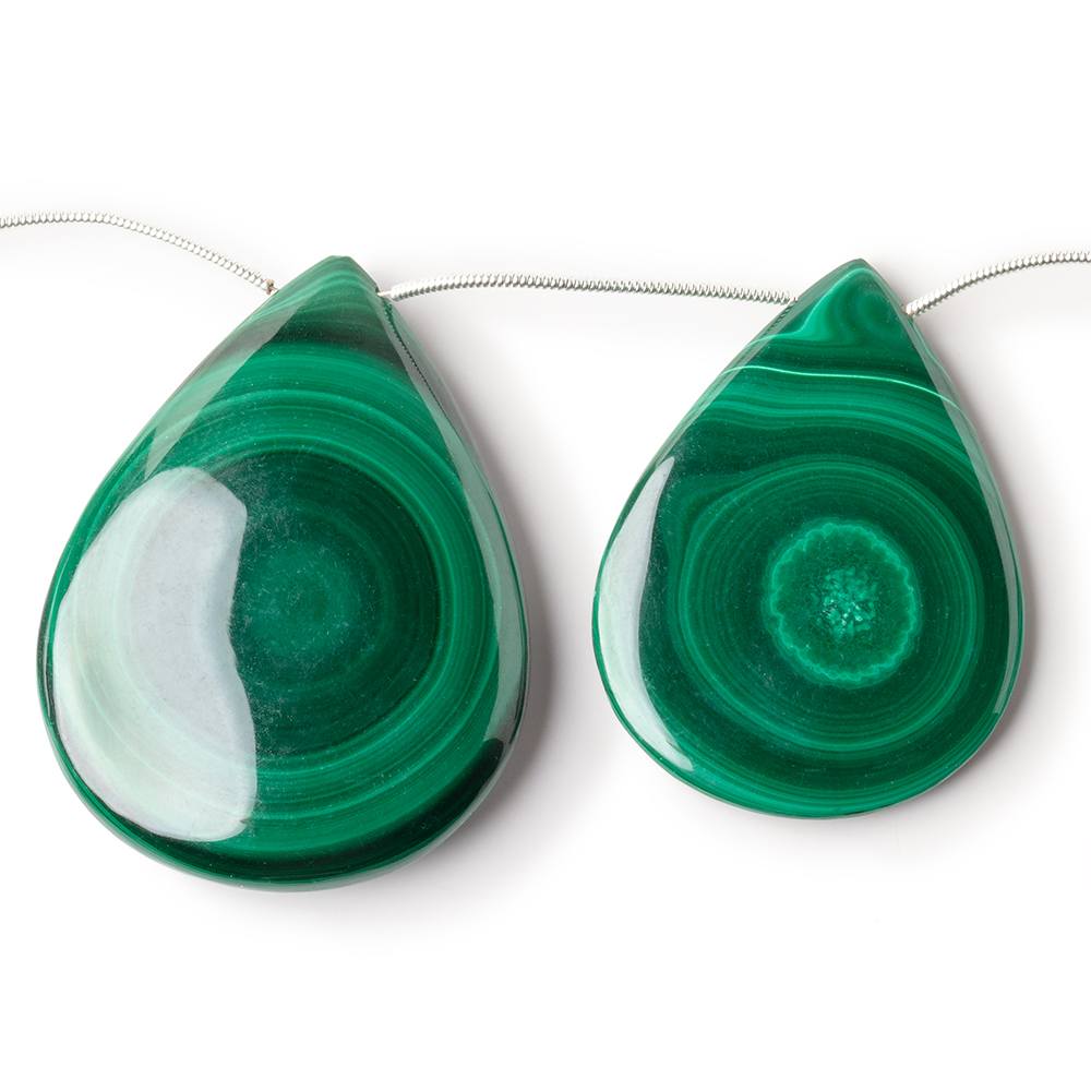 37x27-49x37mm Malachite Plain Pear Briolettes 6 inch 5 Beads