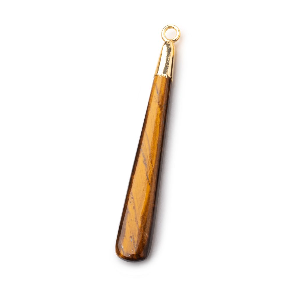 37x6mm Gold Leafed Tiger's Eye Plain Pear Pendant 1 piece