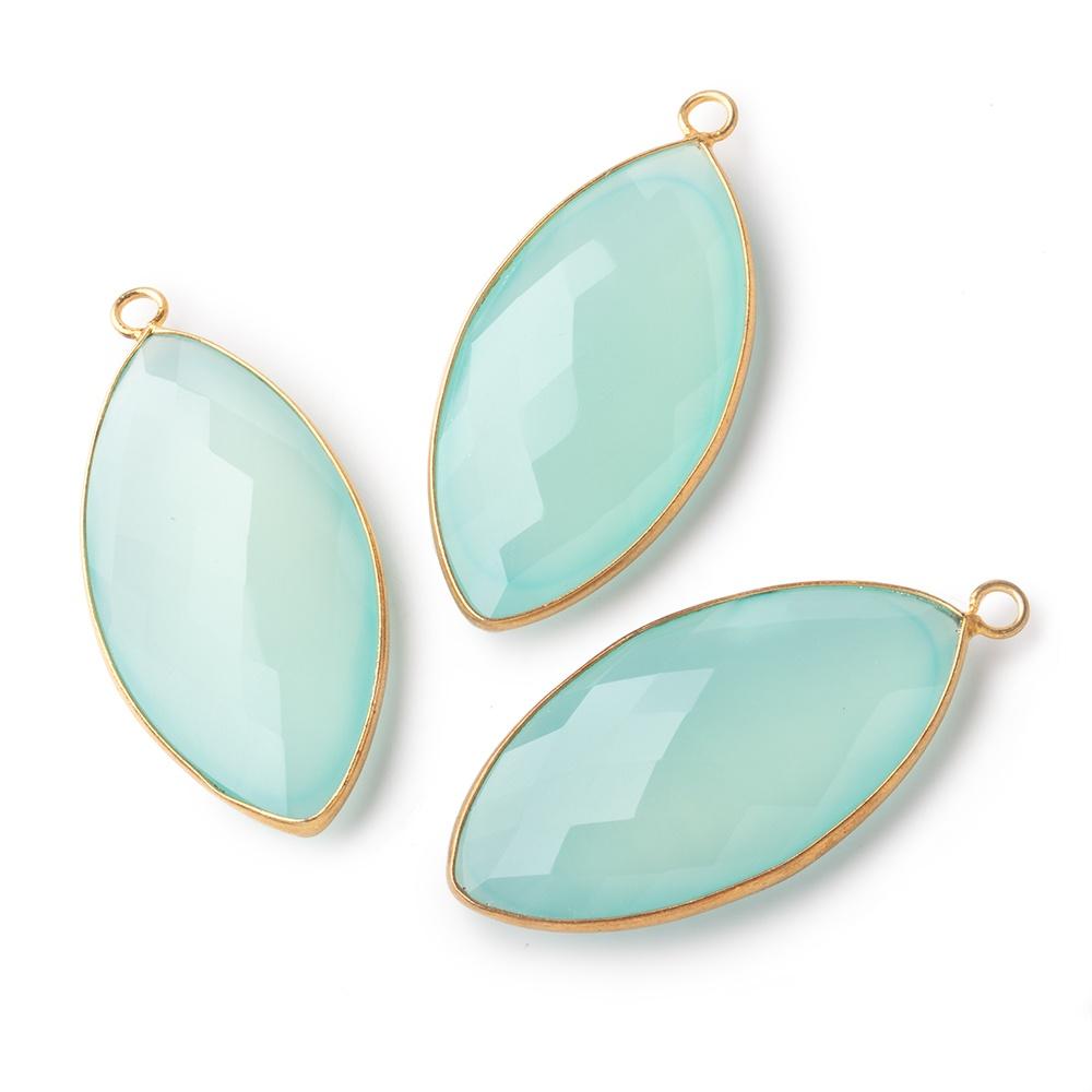 38x12mm Vermeil Bezel Seafoam Chalcedony Faceted Marquise Pendant 1 piece