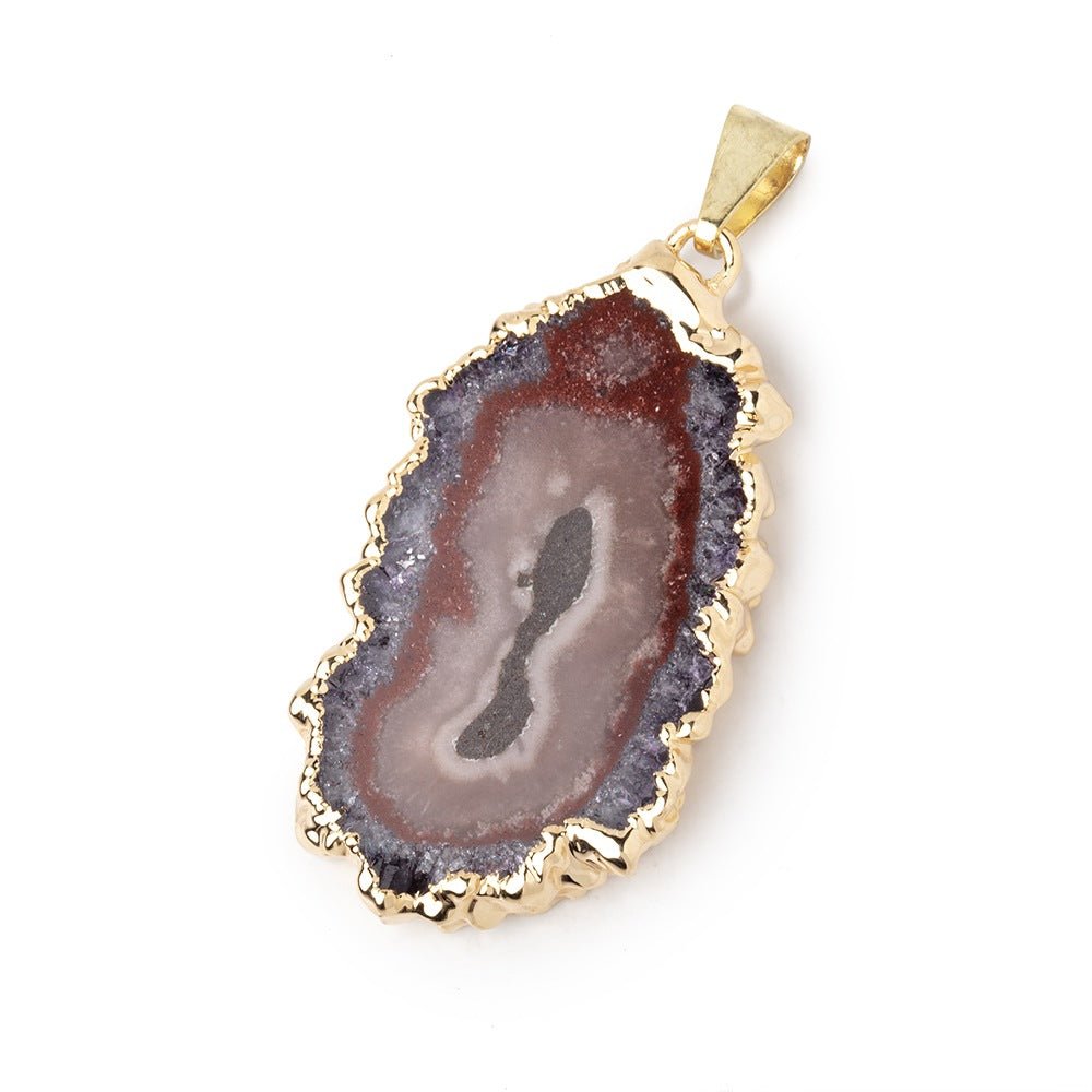 38x22mm Gold Leafed Amethyst Solar Quartz Slice Pendant 1 focal piece