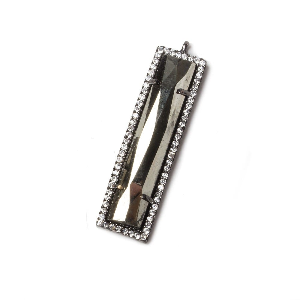 39x10.5mm Black Gold Bezel CZ and Pyrite Bar 1 ring Pendant 1 piece