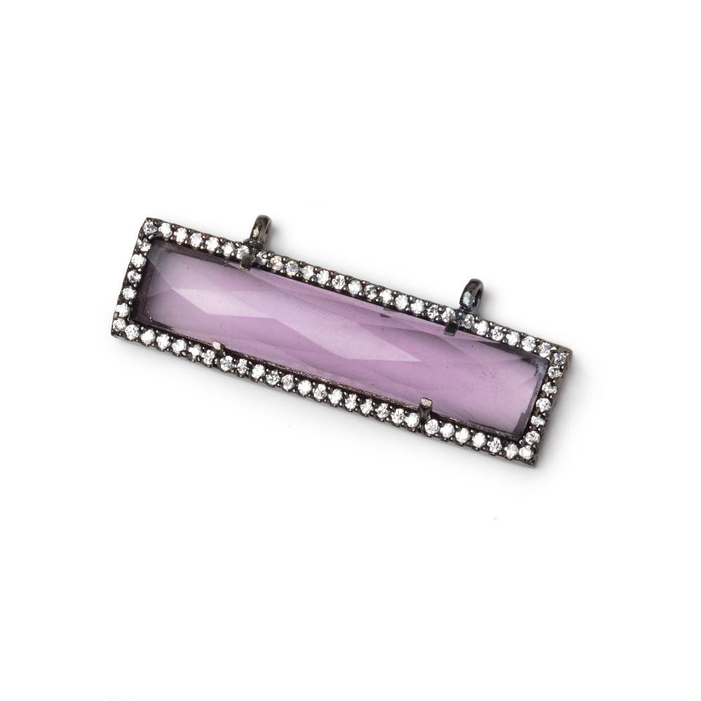 39x10.5mm Black Gold CZ Bezel Purple Hydro Quartz Bar Connector 1 Focal