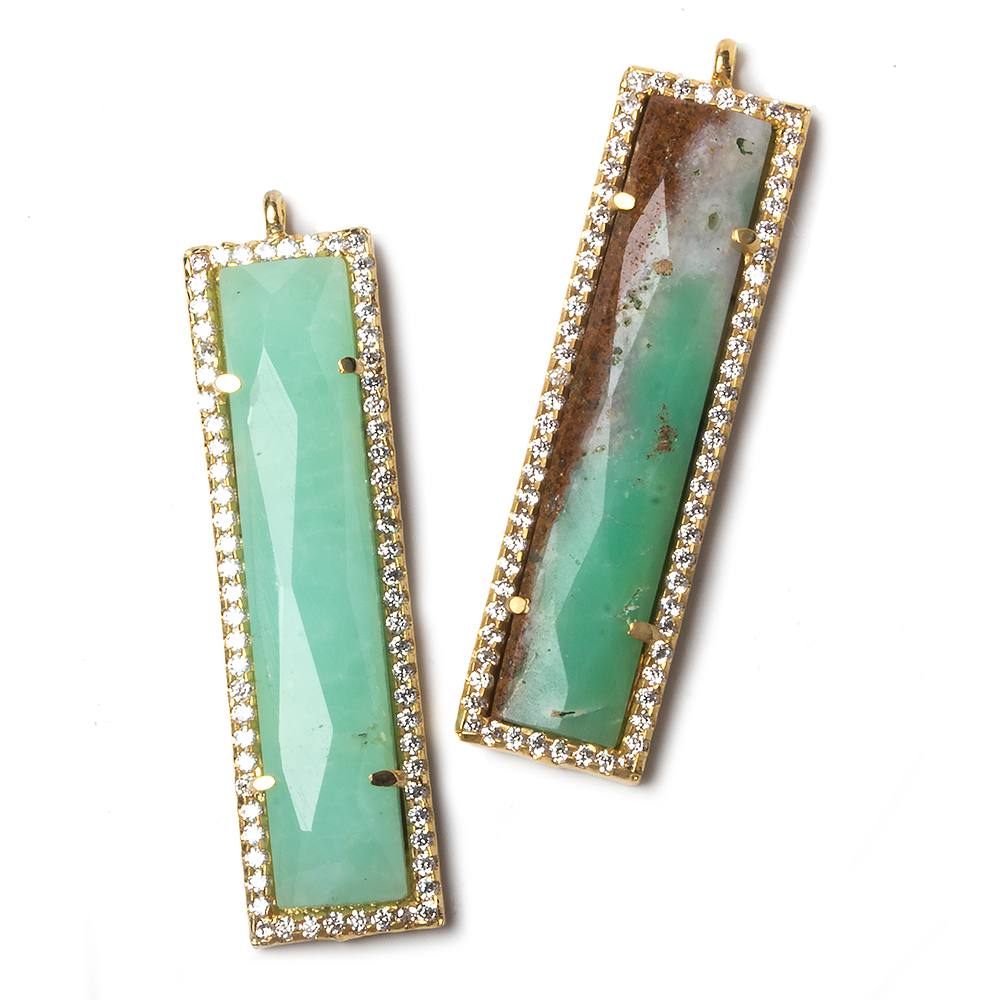 39x10.5mm Vermeil Bezel CZ and Chrysoprase Bar 1 ring Pendant 1 piece