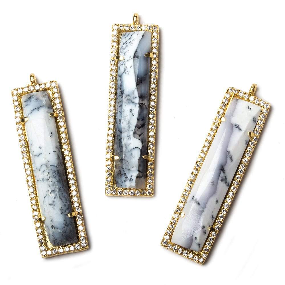 39x10.5mm Vermeil Bezel CZ and Dendritic Opal Bar 1 ring Pendant 1 piece