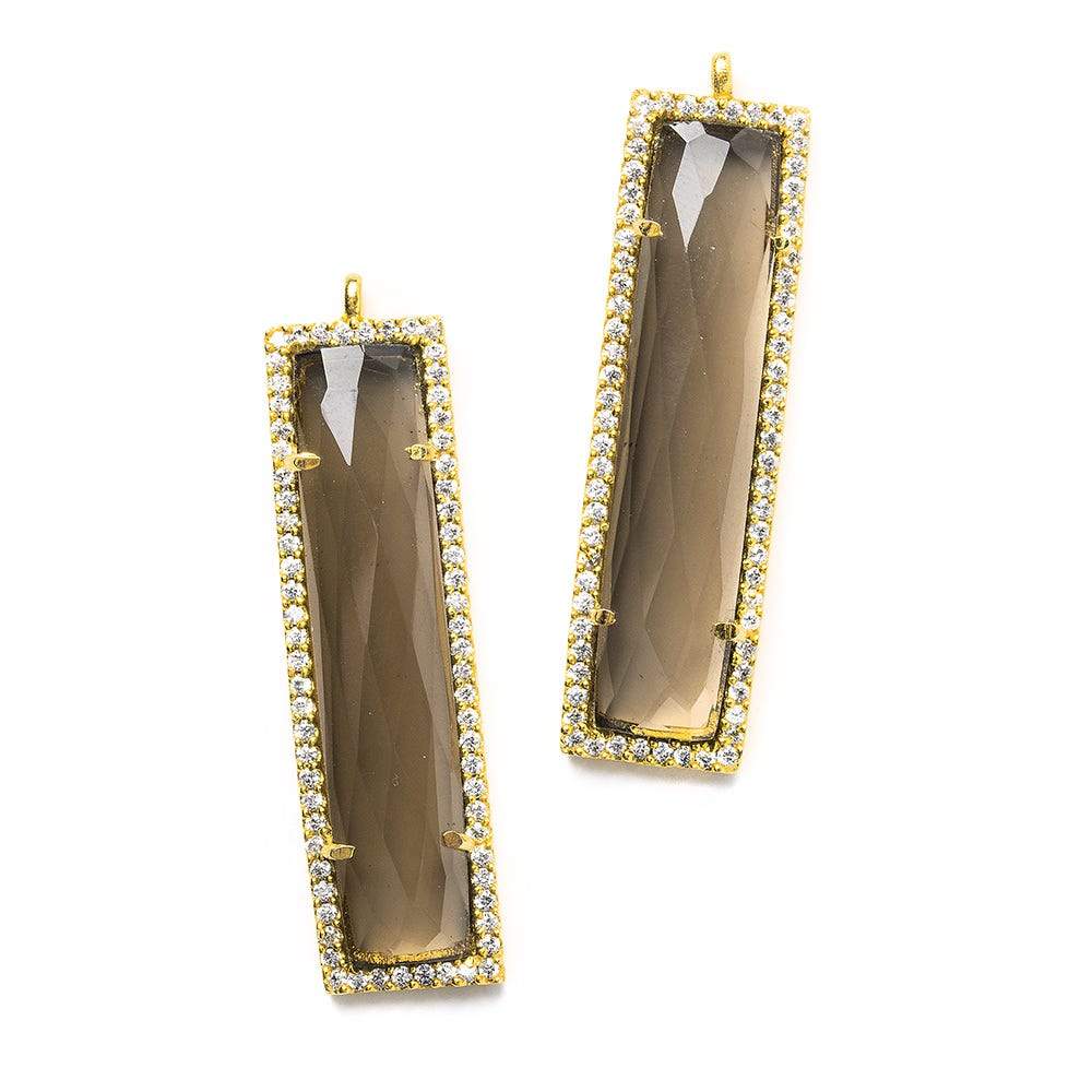 39x10.5mm Vermeil CZ Bezel Smoky Hydro Quartz Bar Pendant 1 piece
