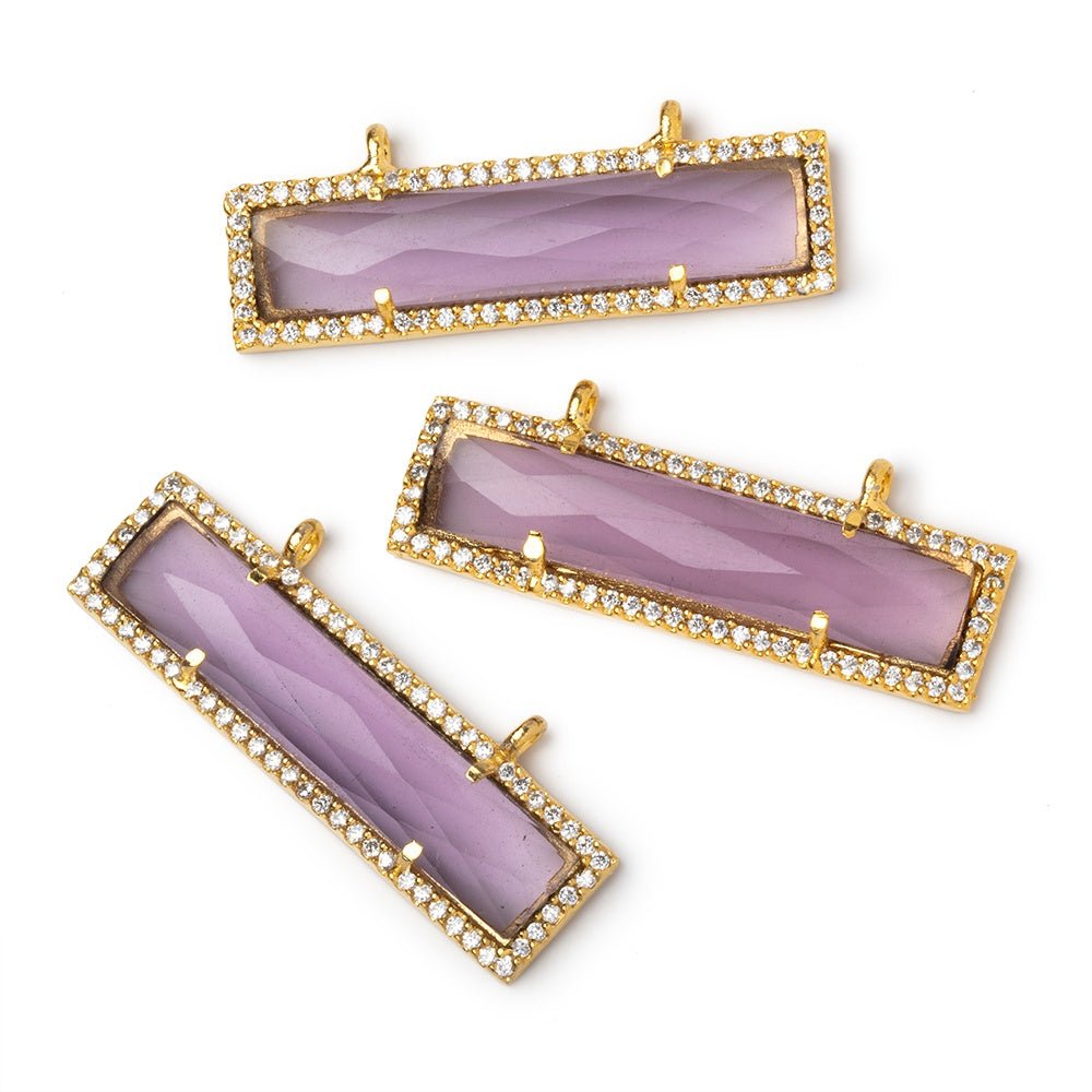 39x10.5mm Vermeil CZ Bezel Purple Hydro Quartz Bar Connector 1 Focal