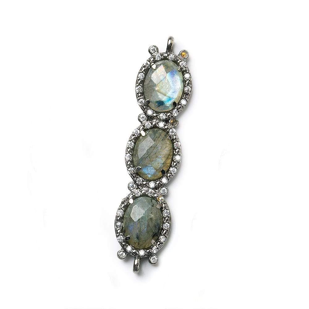 39x10mm Black Gold Bezel CZ & Labradorite 3 Oval Connector 1 focal bead