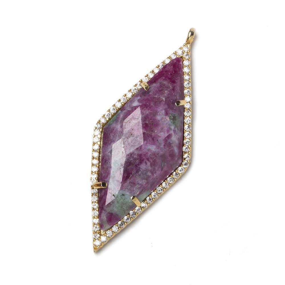 39x18mm Gold Bezeled White CZ and Ruby Zoisite Kite Pendant 1 piece