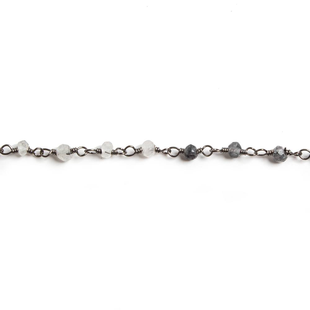 3mm Black Tourmalinated Quartz rondelle Black Gold Chain by the foot 36 pcs