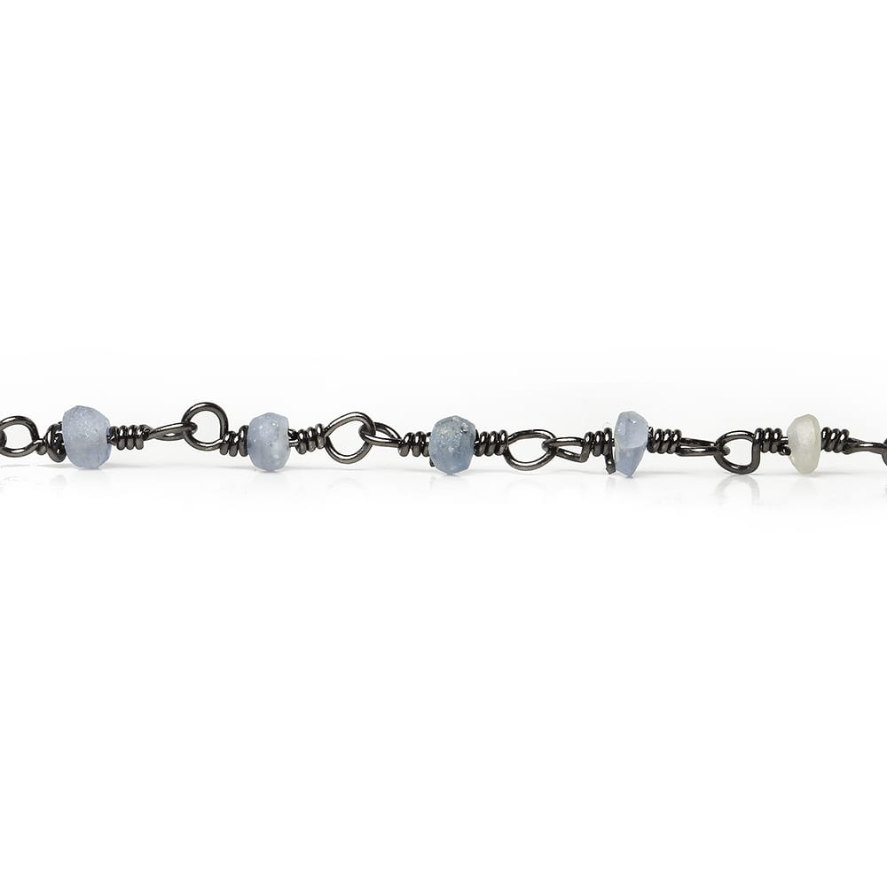 3mm Matte Blue Sapphire plain rondelle Black Gold Chain by the foot 35 pieces