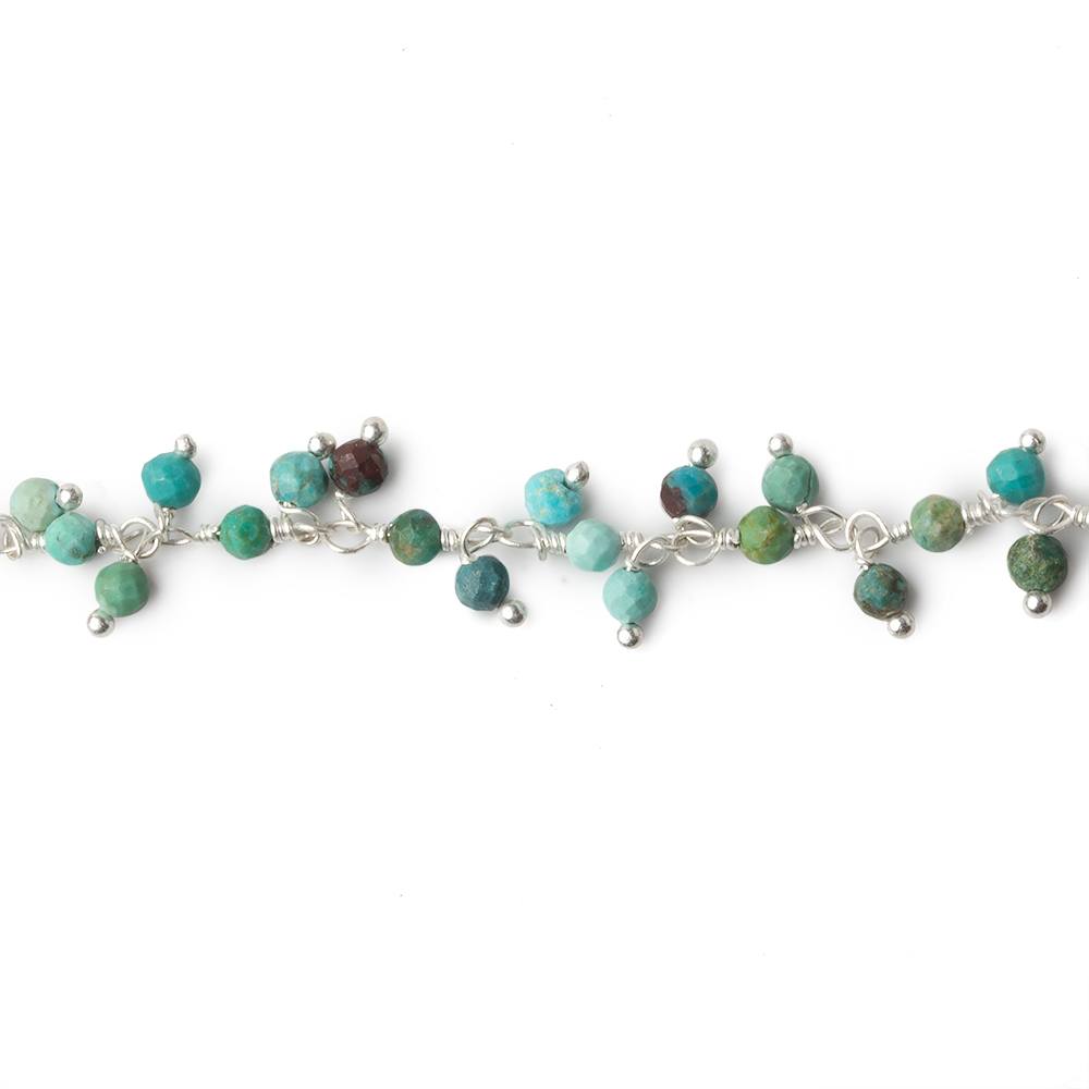 3mm Chinese Turquoise micro faceted round Silver Dangling Chain by the foot