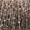 3mm Chocolate Moonstone faceted rondelle Silver Chain by the foot 36 pieces