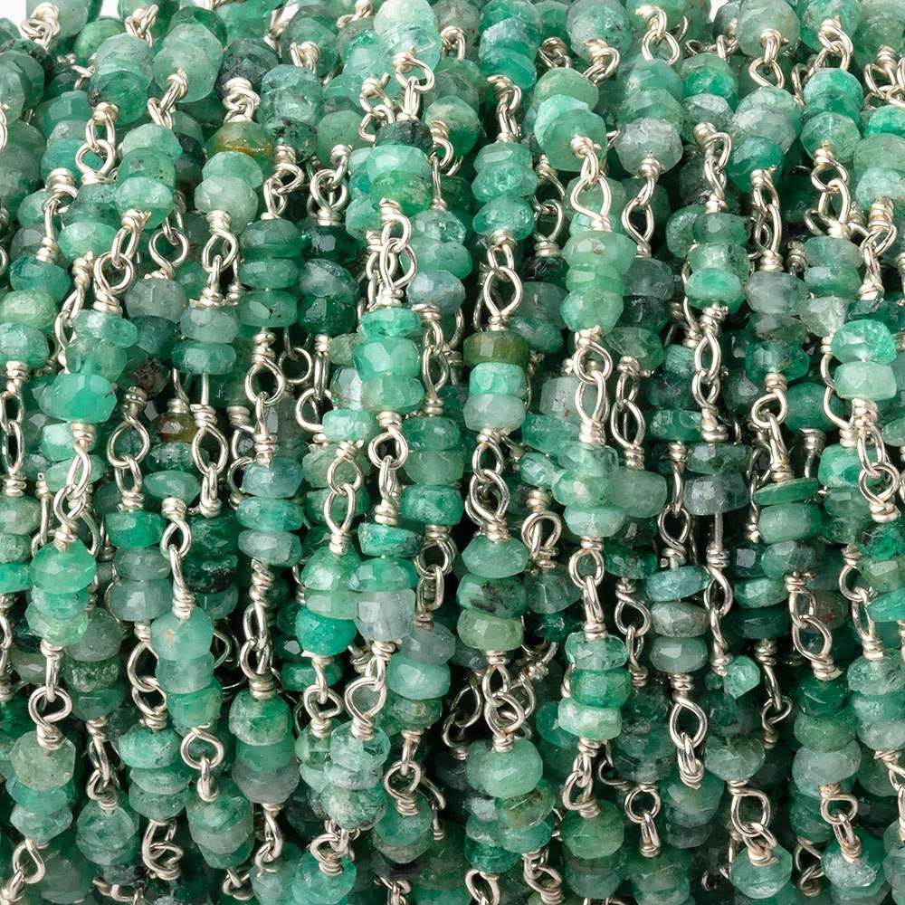 3mm Emerald Faceted Rondelle Trio on .925 Silver Chain