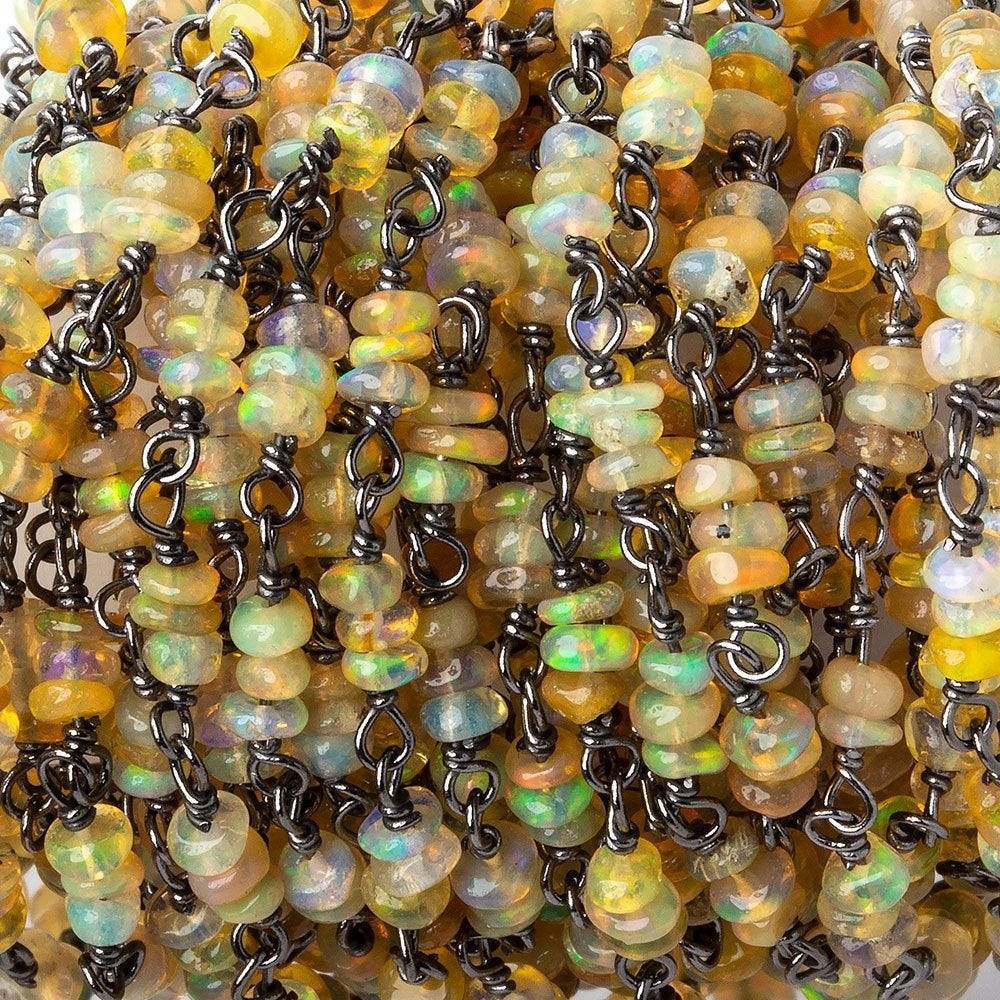 3mm Ethiopian Opal plain rondelle trio Black Gold .925 Silver Chain  AAA