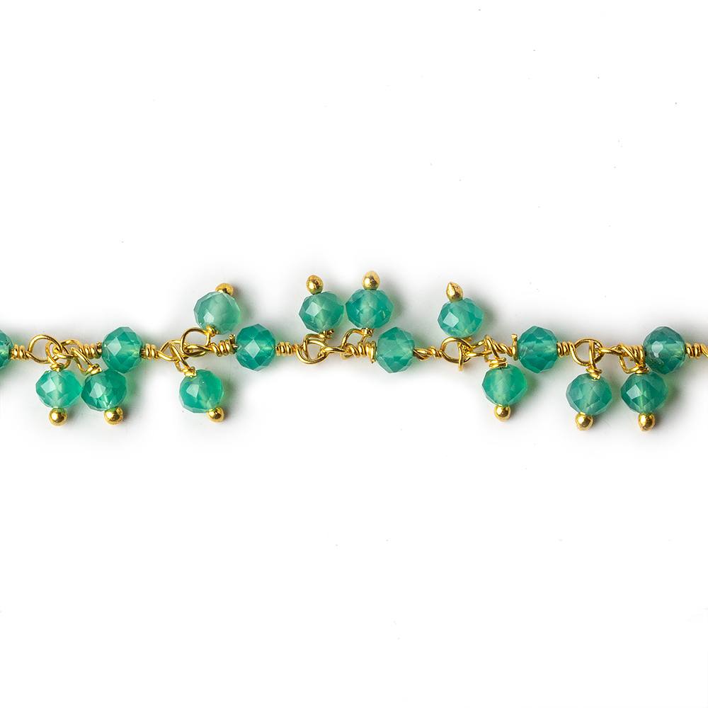 3mm Green Onyx micro faceted round Gold Dangling Chain by the foot