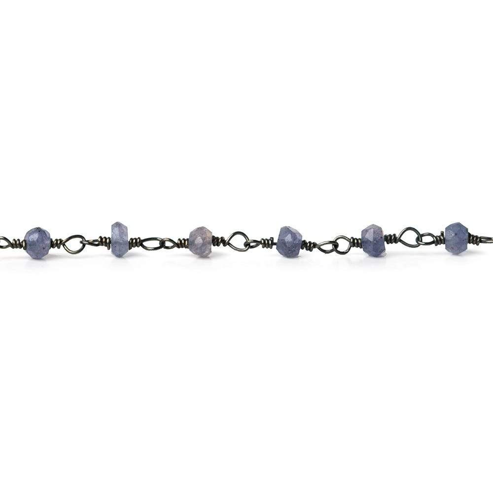 3mm Iolite faceted rondelle Black Gold plated Silver Chain by the foot 40 pieces