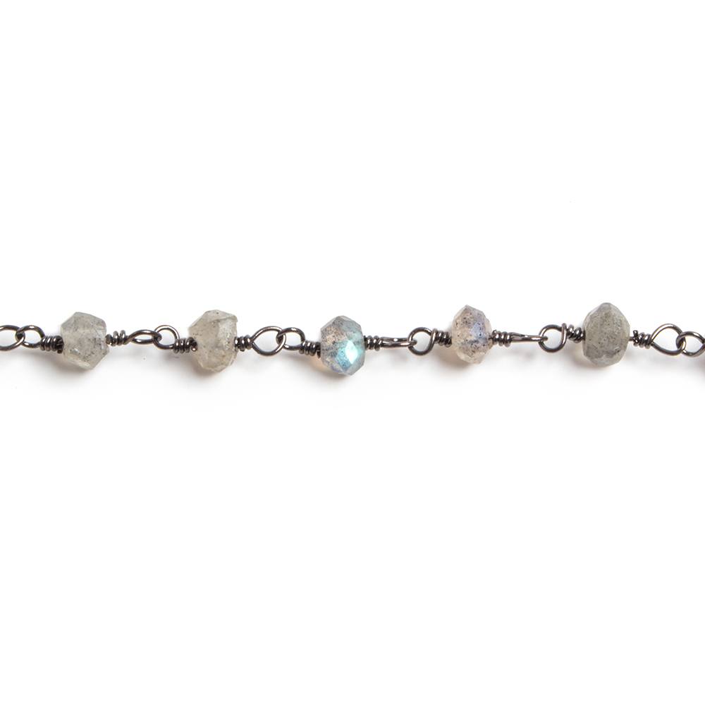 3mm Labradorite faceted rondelle Black Gold Chain by the foot 36 pieces