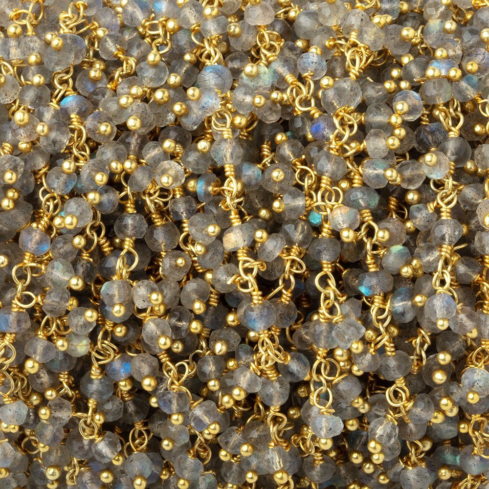 3mm Labradorite Faceted Rondelles on Gold Plated Dangling Chain