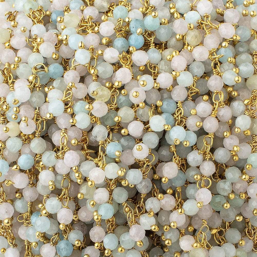 3mm Multi Color Beryl Micro Faceted Round Gold Plated Dangling Chain