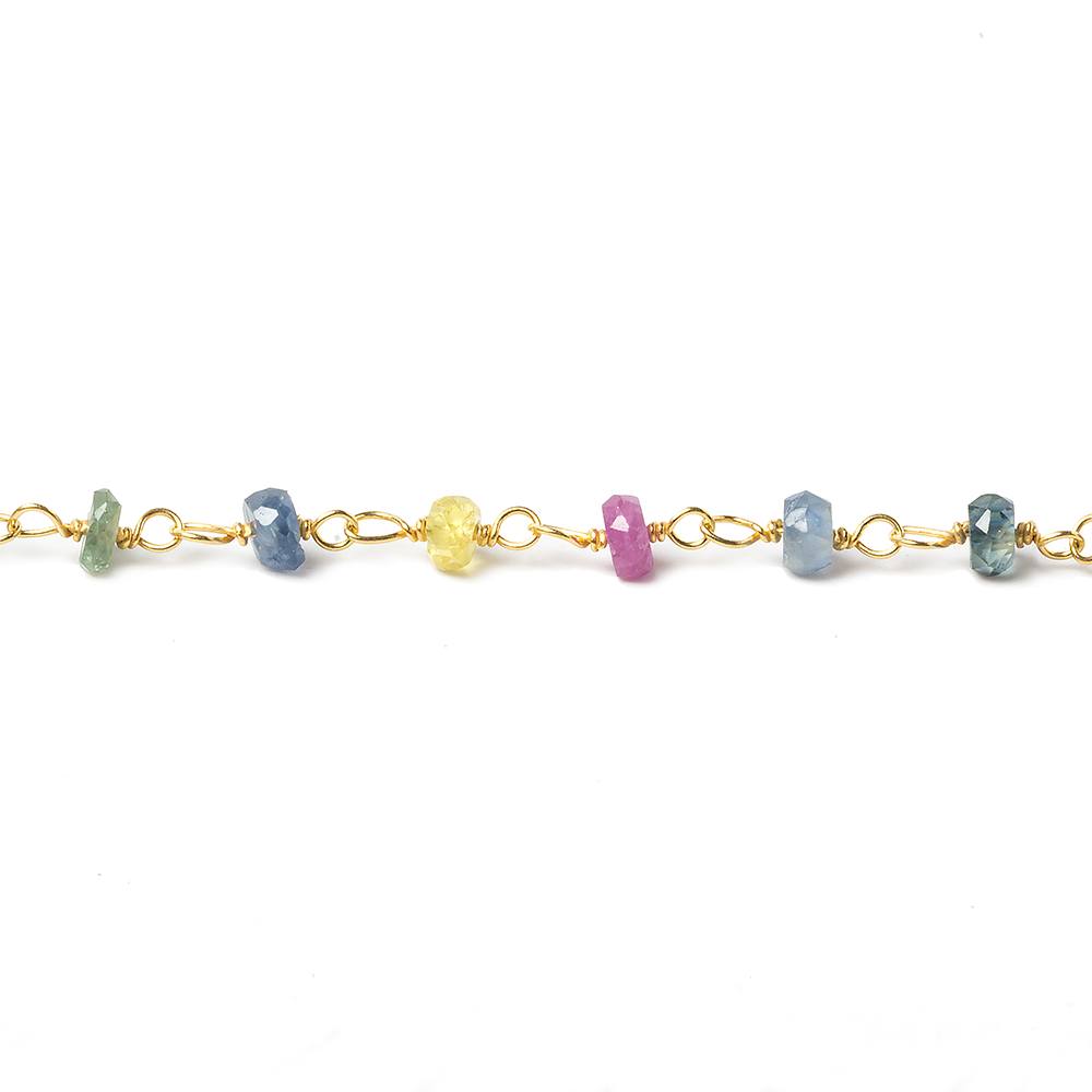 3mm Multi Color Sapphire faceted rondelle Vermeil Chain by the foot 45 pieces